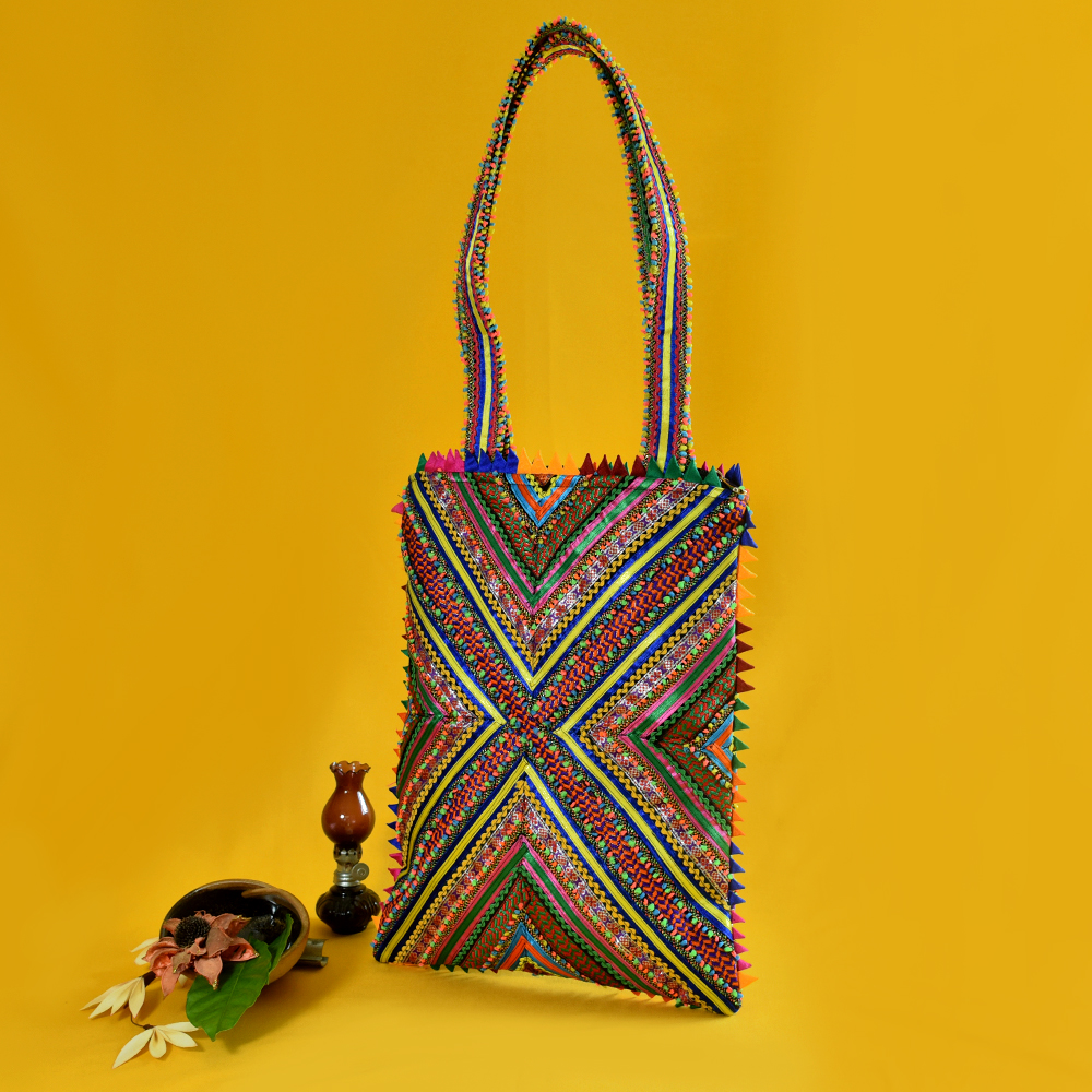 Pabiben- Multicolour Hari Jari Art Pabi Rectangular Tote Bag - Image 3
