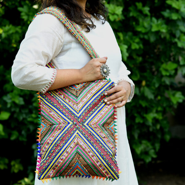 Pabiben- Multicolour  Hari Jari Art Pabi Rectangular Tote Bag