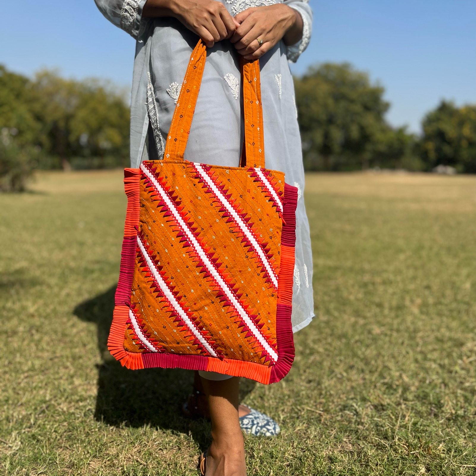 Pabiben- Rabari Embroidered Mustard Yellow Pabi Tote Bag - Image 3