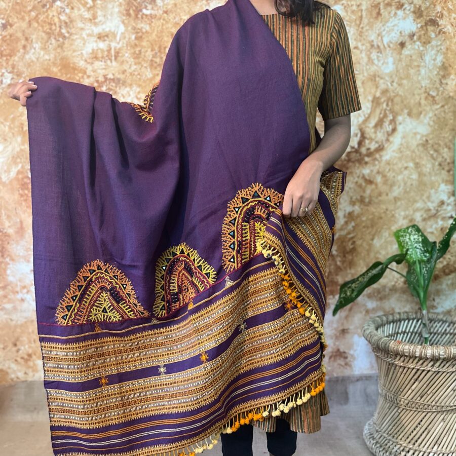 Women Special, Purple Rabari Embroidered, Handmade Shawl