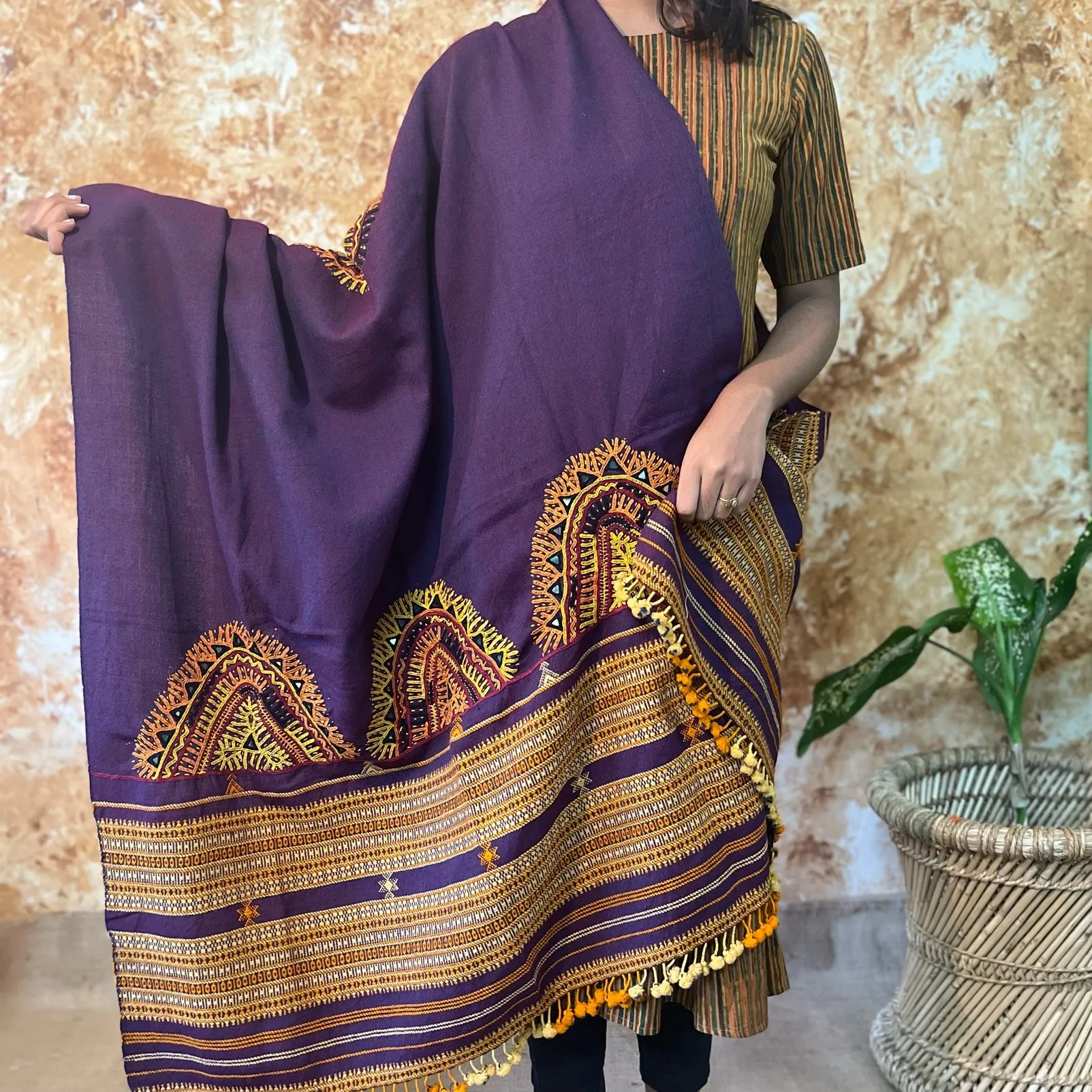 100% Handmade, Rabari Women Embroidered, Bandhani Shawl