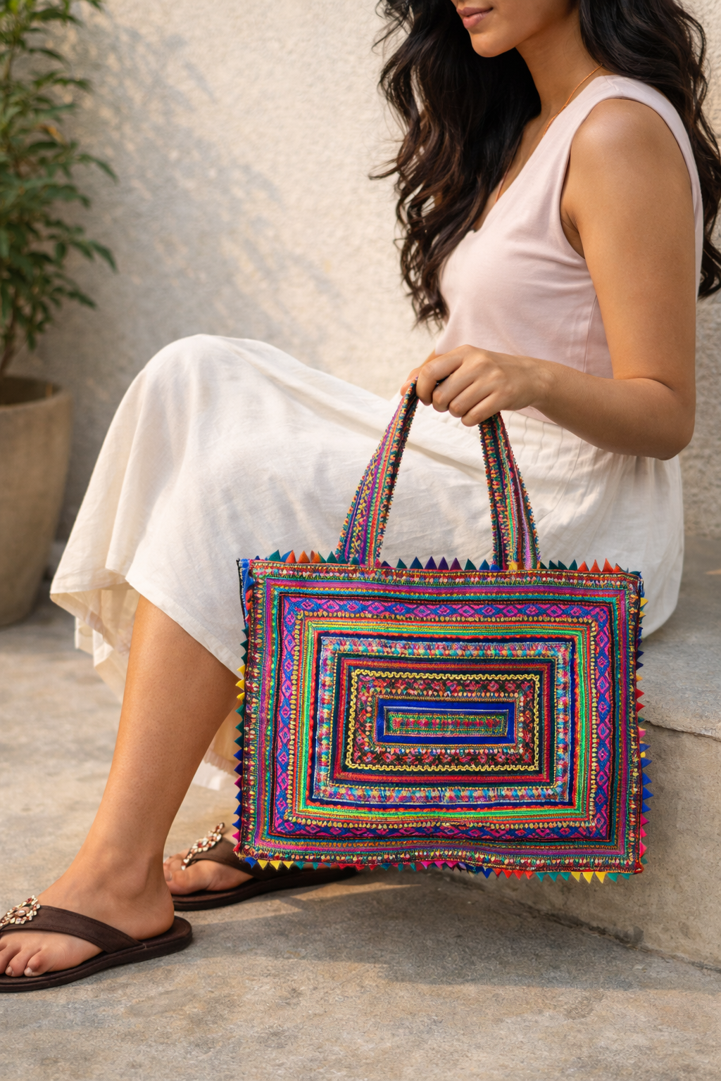 Hari Jari Art Rectangular Large Pabi Shoulder Bag