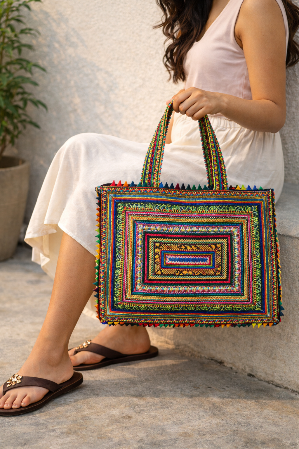 Hari Jari Art Rectangular Large Pabi Shoulder Bag