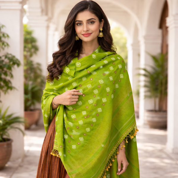 100% Handmade, Rabari Women Embroidered, Bandhani Shawl