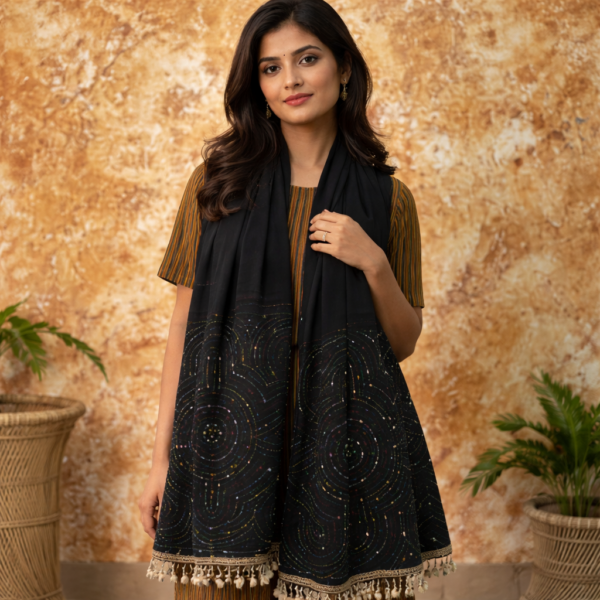 100% Handmade, Rabari Women Embroidered, Bandhani Shawl