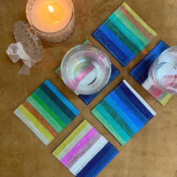 Rajiben – Multicolour tripe Upcycled Plastic Handwoven Coaster