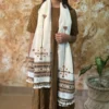 100% Handmade Rabari Embroidered Off-White Stole