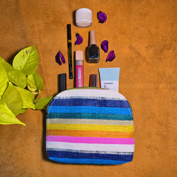 Rajiben- Multicolour strip Upcycled Plastic Handwoven Utility use pouch