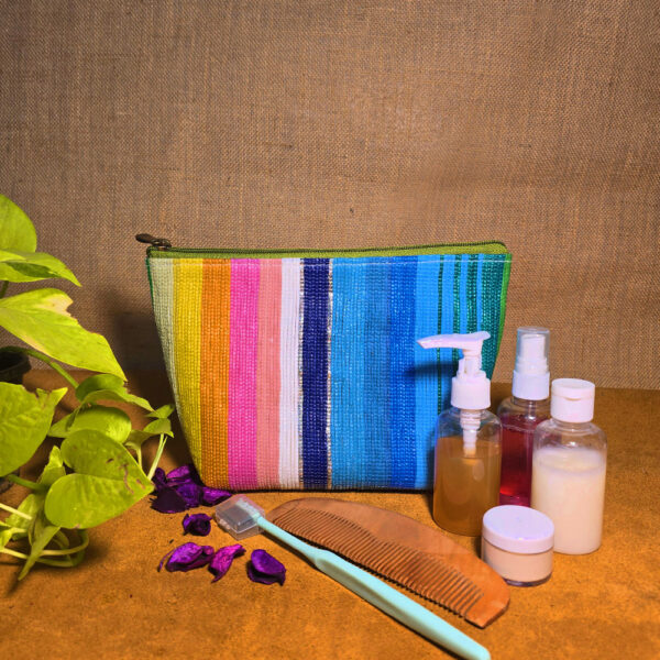 Rajiben- Multicolour strip Upcycled Plastic Handwoven everyday use pouch