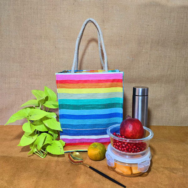 Rajiben – Multicolour Stripe Upcycled Plastic Handwoven Tiffin Bag