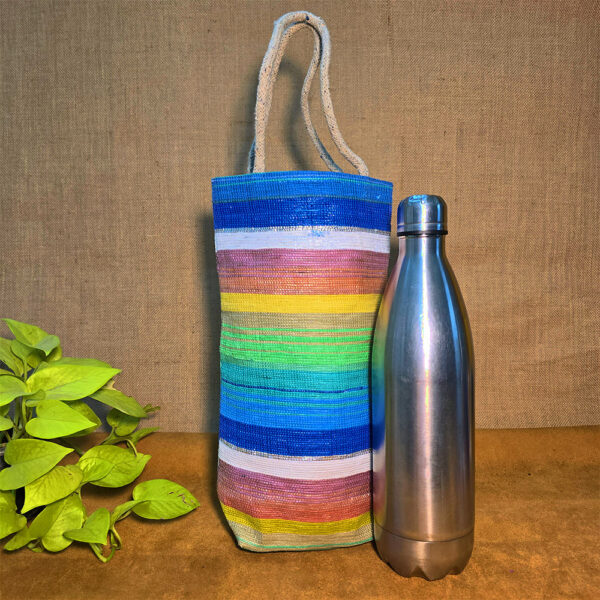 Rajiben – Multicolour Stripe Upcycled Plastic Handwoven Raji Bottle Cover