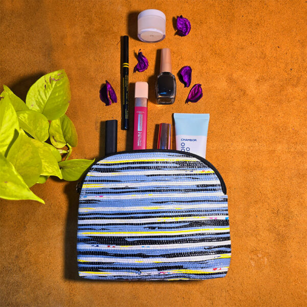 Rajiben- Blue & Black strip Upcycled Plastic Handwoven Utility use pouch