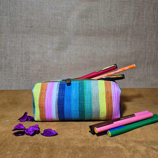 Rajiben- Rainbow strip Upcycled Plastic Handwoven Stationery use pouch