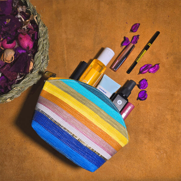 Rajiben- Multicolour strip Upcycled Plastic Handwoven everyday use pouch