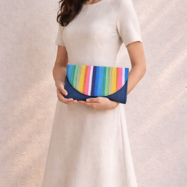 Denim Blue Upcycled Plastic Handwoven Clutch