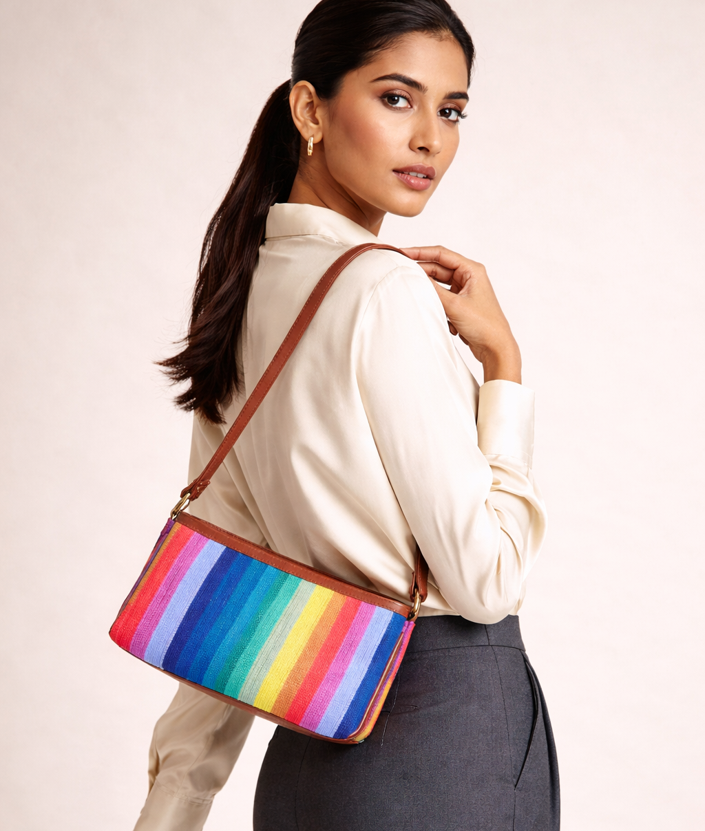 Up-cycled plastic weaving shoulder bag