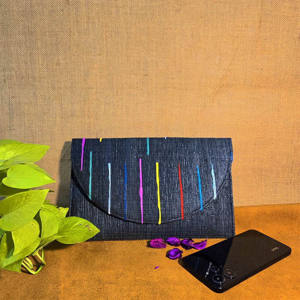 Rajiben- Denim Blue Upcycled Plastic Handwoven Clutch - Image 2