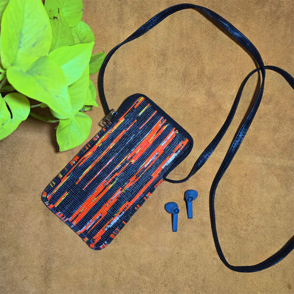 Rajiben- Red & Blue Upcycled Plastic Handwoven Mobile Sling Bag