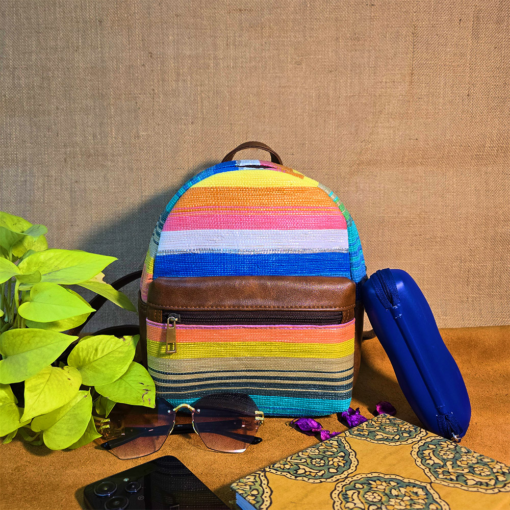 Rajiben- Multicolour Stripe Upcycled Plastic Handwoven Raji Backpack