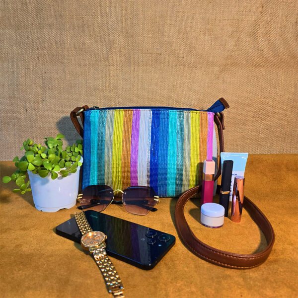 Rajiben- Multicolour Upcycled Plastic Handwoven Rectangular Sling Bag