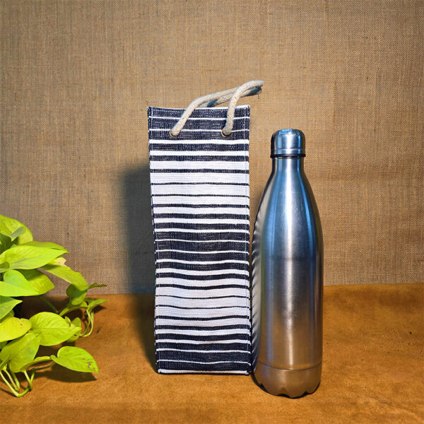 Rajiben – Black & White Stripe Upcycled Plastic Handwoven Raji Bottle Cover