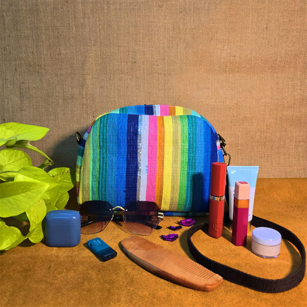 Rajiben-  Rainbow Upcycled Plastic Handwoven  Sling Bag