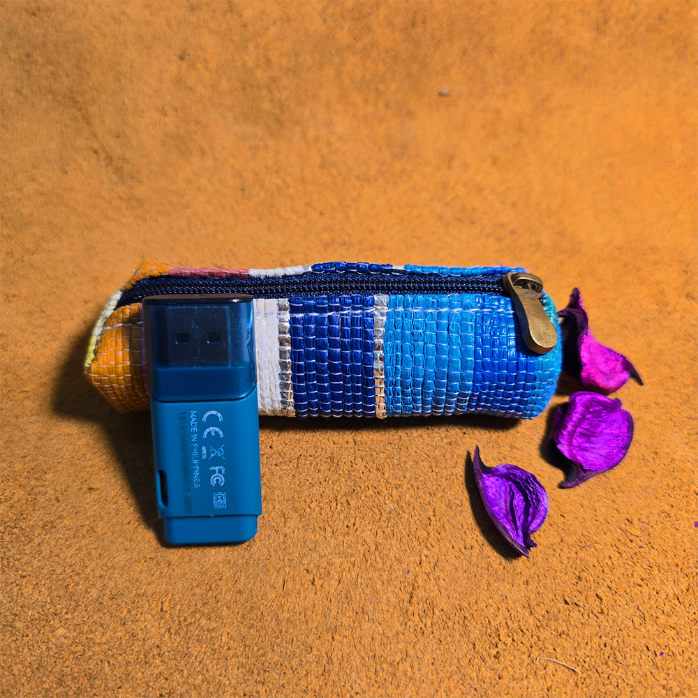 Rajiben- Multicolour strip Upcycled Plastic Handwoven Pen Drive Case - Image 2