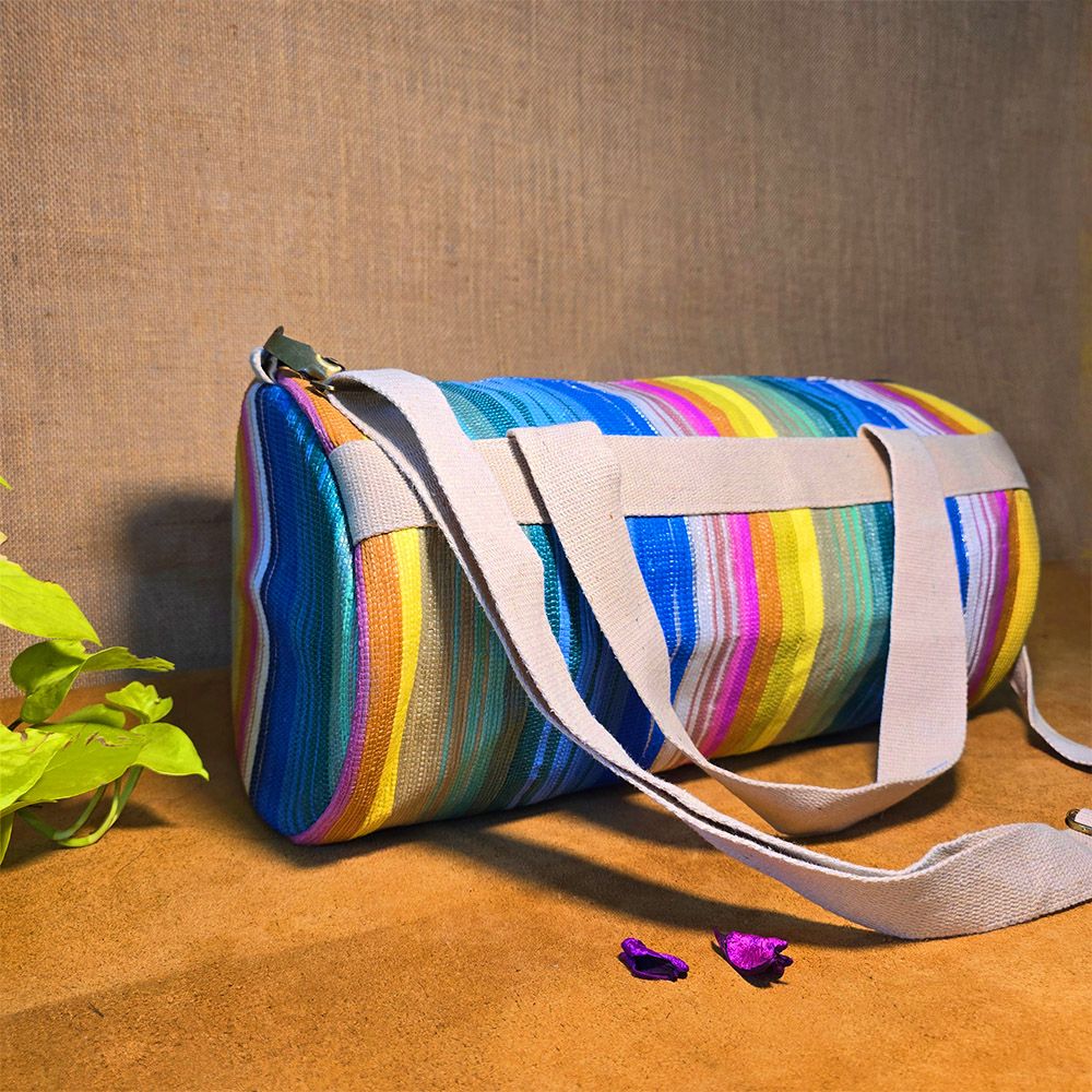 Eco-Friendly Upcycled Rainbow Duffel Bag - Image 4