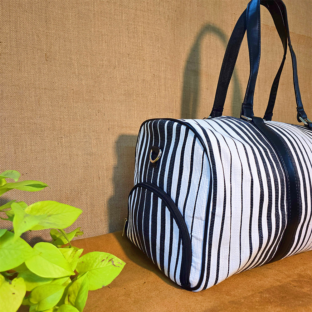 Black and White Raji Duffle Bag (Large) with Waterproof Inner lining | Stylish Bag suitable for Travel - Image 2