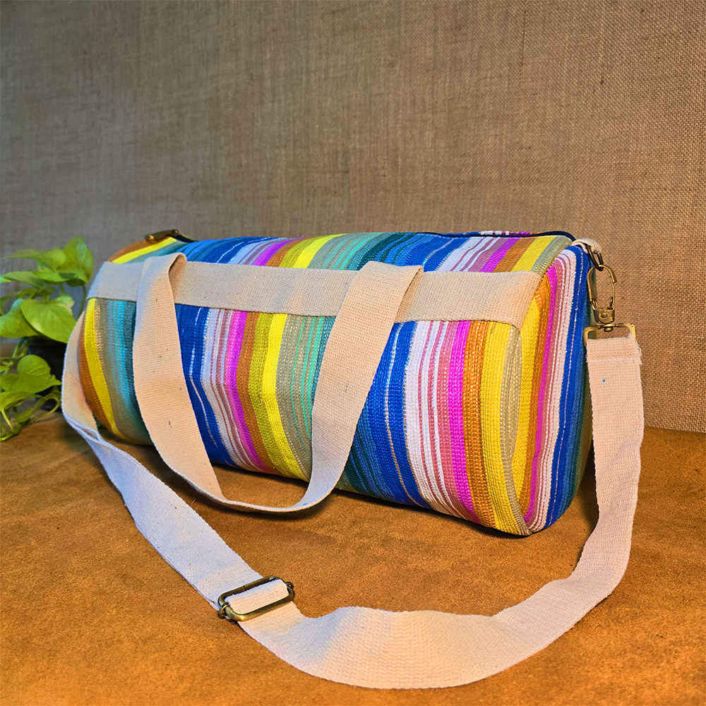 Eco-Friendly Upcycled Rainbow Duffel Bag - Image 3