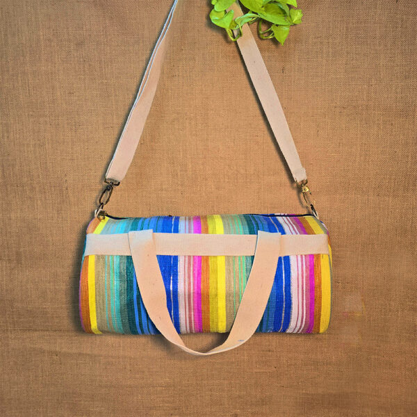 Eco-Friendly Upcycled Rainbow Duffel Bag