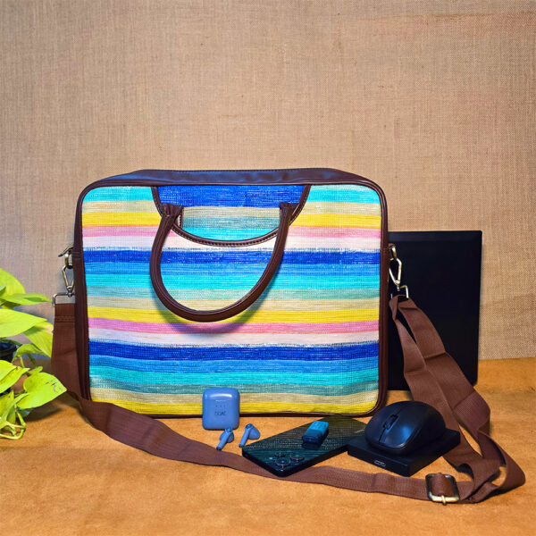 Rajiben – Multicolour Stripe Upcycled Plastic Handwoven Laptop Bag