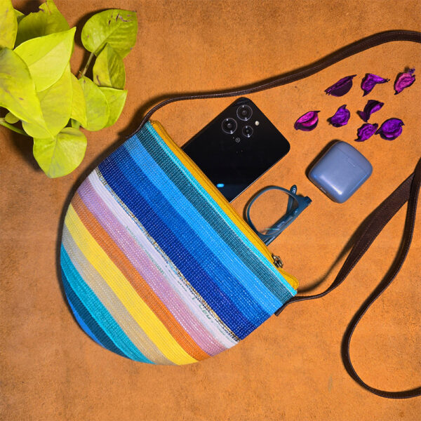 Rajiben- Multicolour Upcycled Plastic Handwoven Half Moon Sling Bag