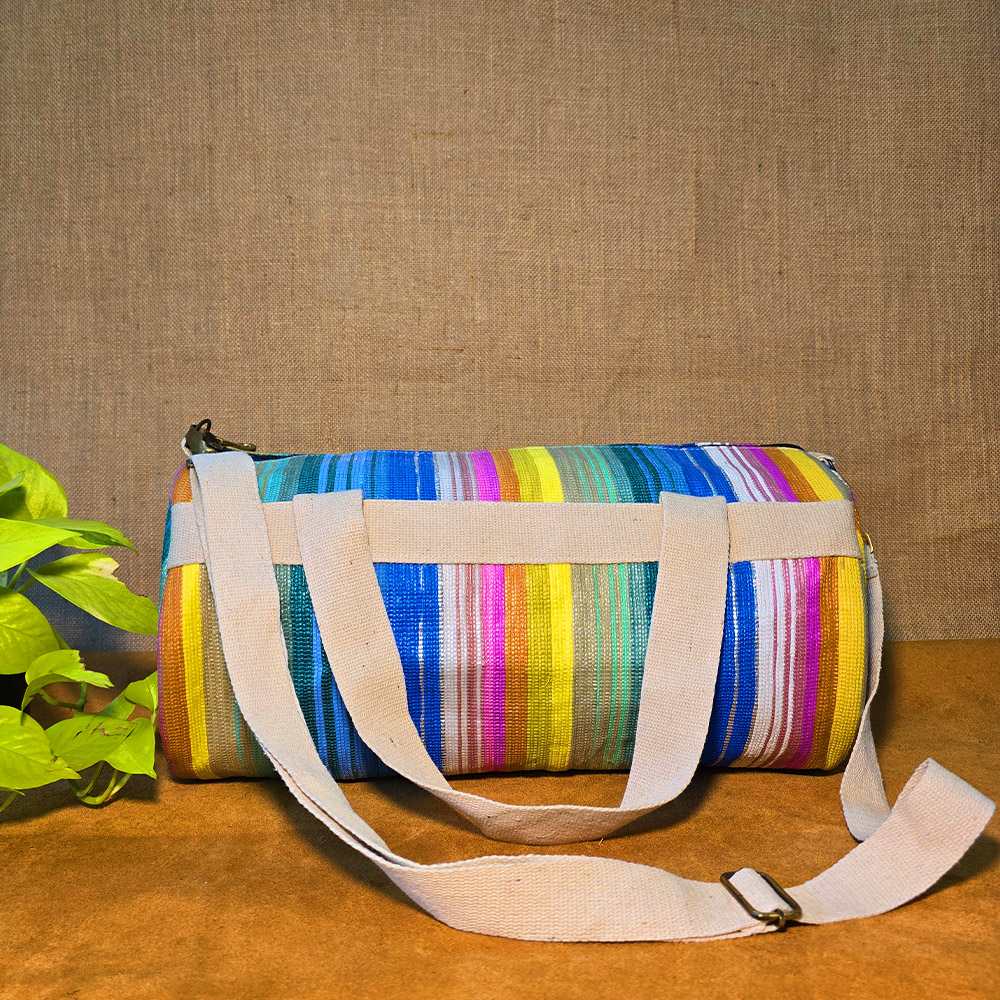 Eco-Friendly Upcycled Rainbow Duffel Bag - Image 2