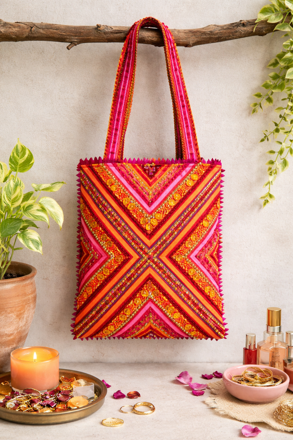 Hari Jari Art Pabi Rectangular Tote Bag