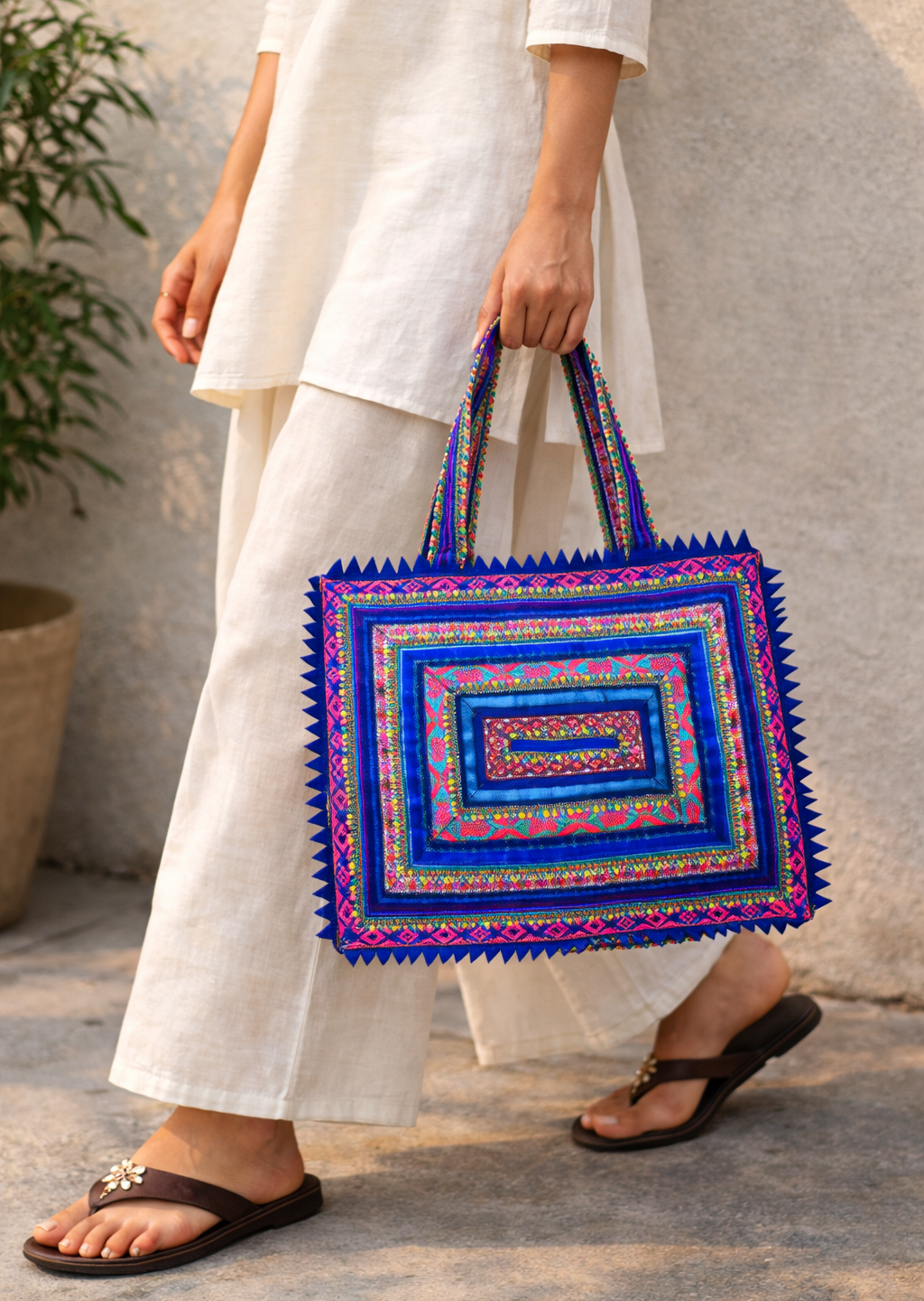 Hari Jari Art Rectangular Medium Pabi Bag