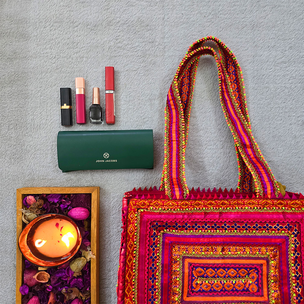 Pabiben- Pink Hari Jari Art Rectangular Medium Pabi Bag - Image 5