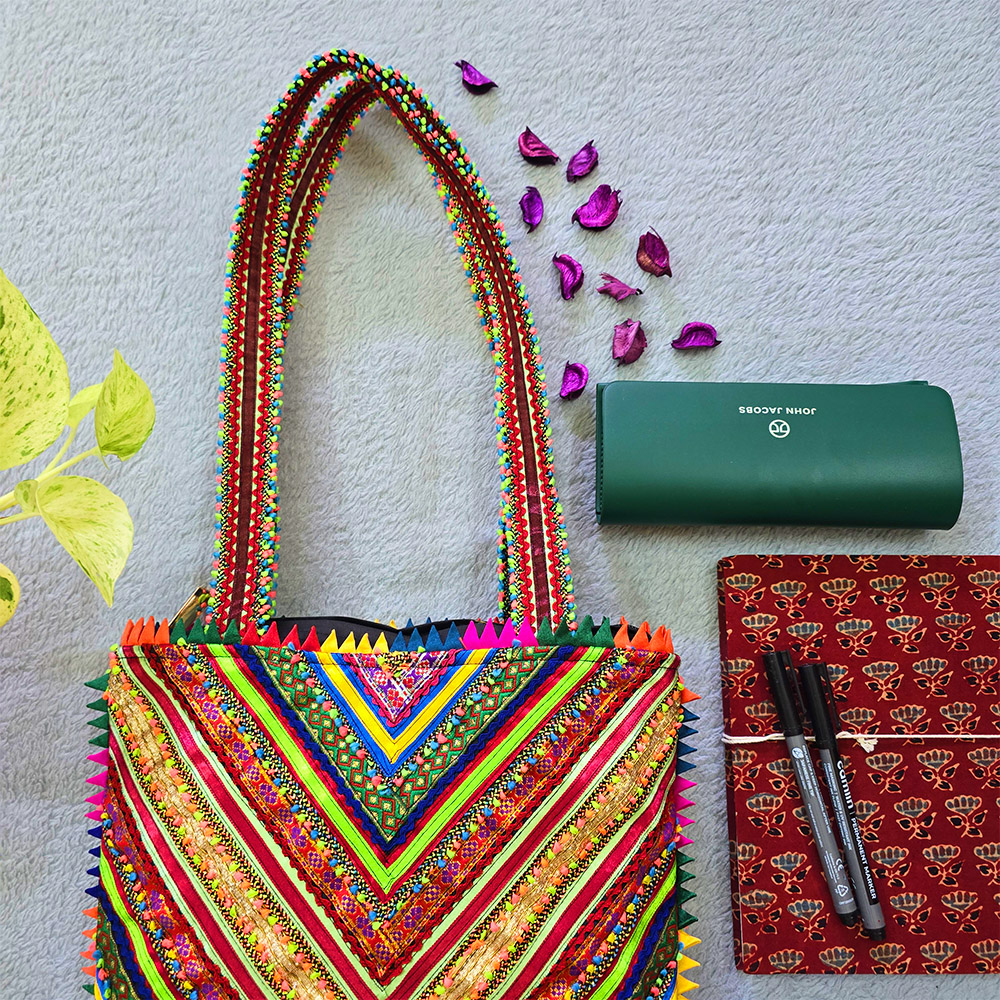 Pabiben- Yellow & Red Hari Jari Art Pabi Rectangular Tote Bag - Image 3