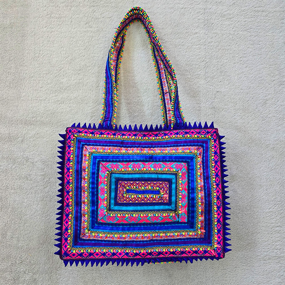 Pabiben- Blue Hari Jari Art Rectangular Medium Pabi Bag - Image 2