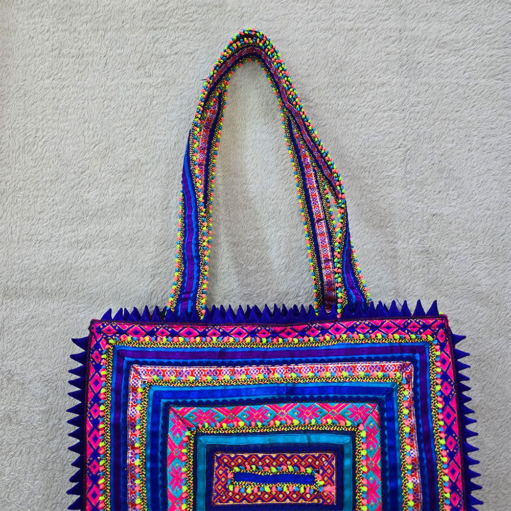 Pabiben- Blue Hari Jari Art Rectangular Medium Pabi Bag - Image 7