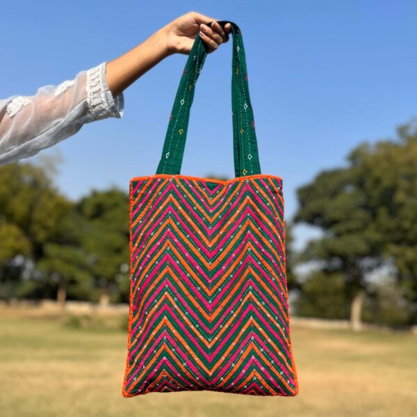 Pabiben- Rabari Embroidered Green & Orange Pabi Tote Bag