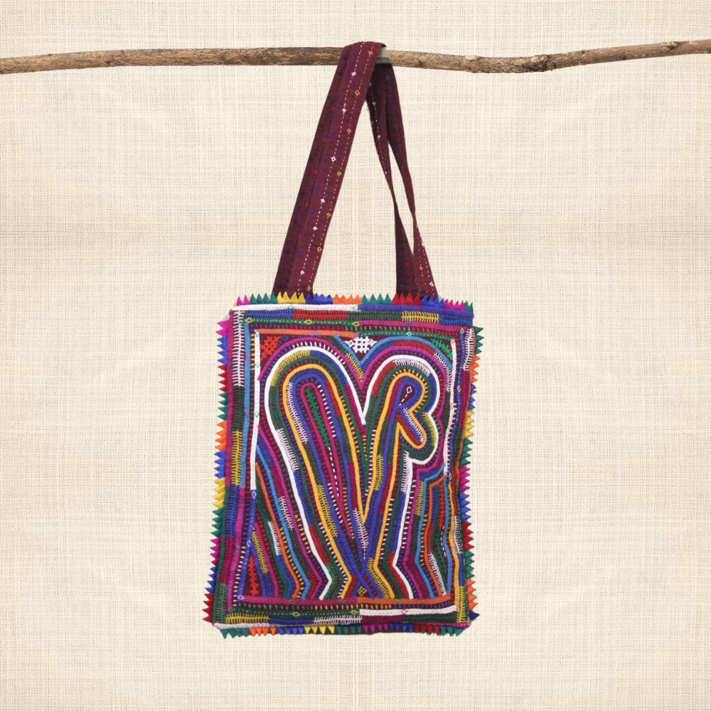 Pabiben- Abstract Design, Rabari Embroidery Pink Multicolour Pabi Tote Bag - Image 2