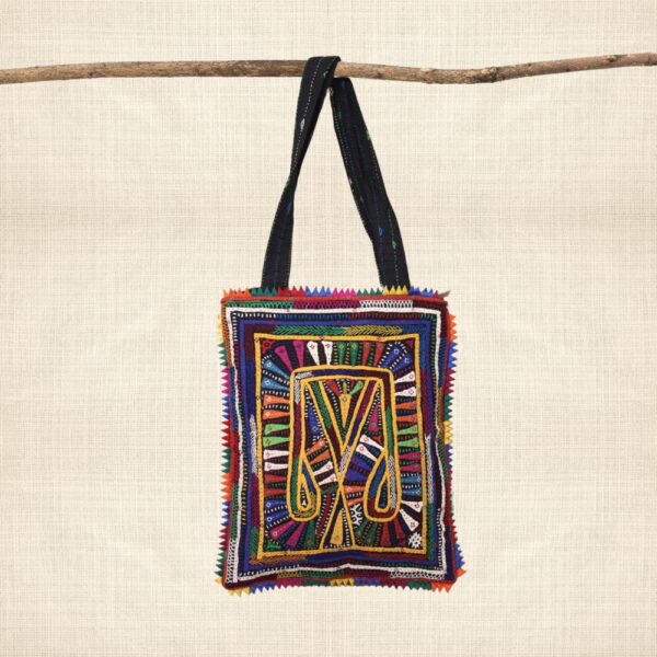 Pabiben- Abstract Design, Rabari Embroidery Yellow Multicolour Pabi Tote Bag