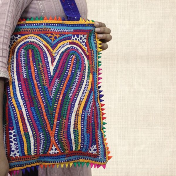 Pabiben- Abstract Design, Rabari Embroidery Blue Multicolour Pabi Tote Bag