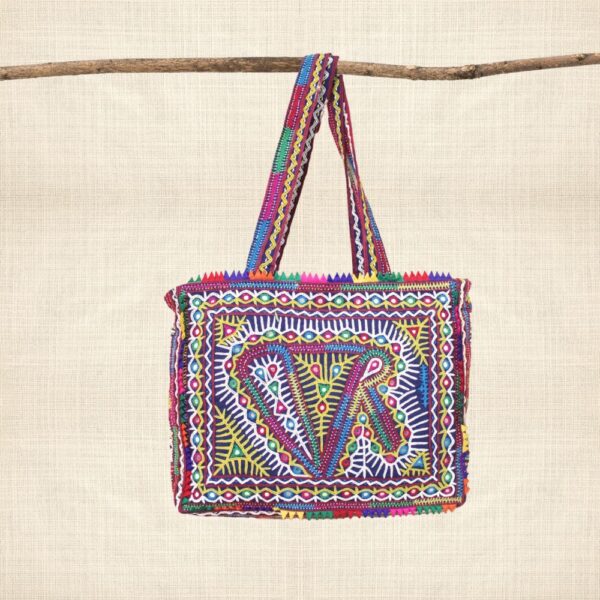 Pabiben- Blue & Multicolour Rabari Embroidered Rectangular Pabi Bag