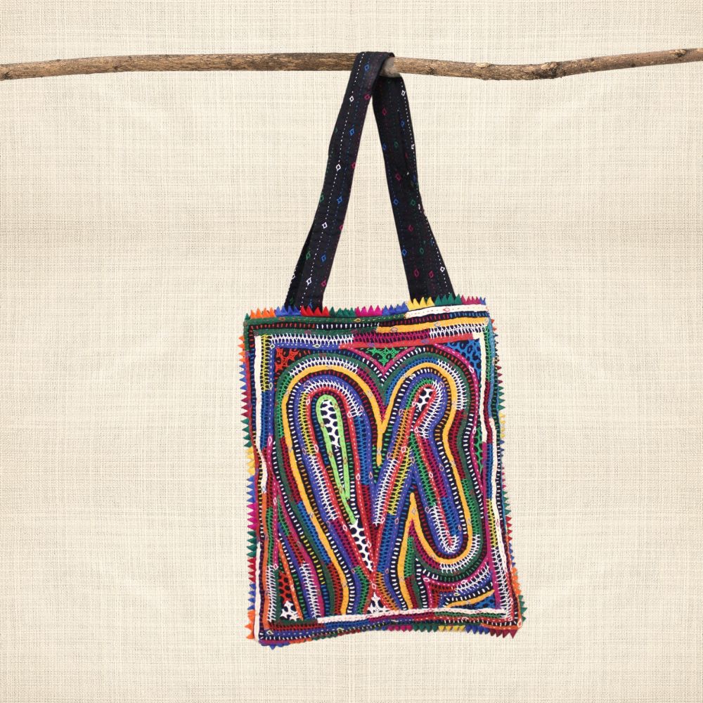 Pabiben- Abstract Design, Rabari Embroidery Multicolour Pabi Tote Bag - Image 2