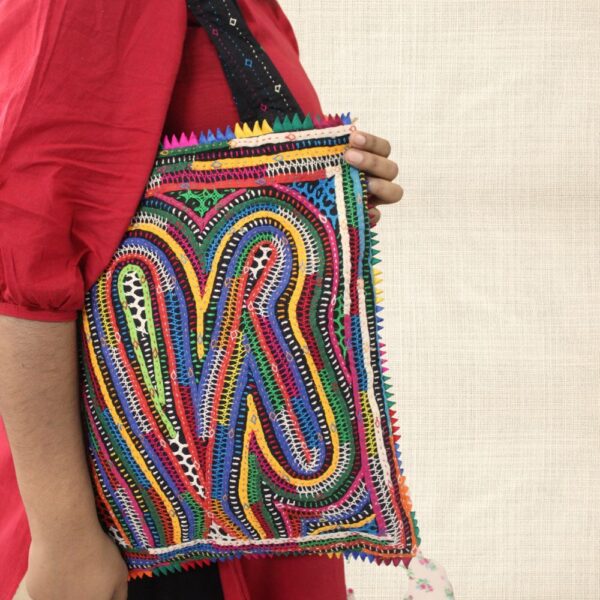 Pabiben- Abstract Design, Rabari Embroidery Multicolour Pabi Tote Bag