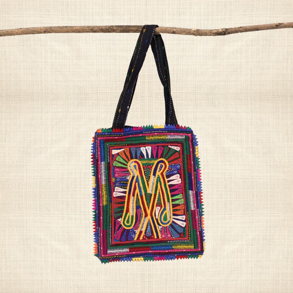 Pabiben- Abstract Design, Rabari Embroidery Yellow Multicolour Pabi Tote Bag - Image 2