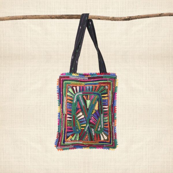 Pabiben- Abstract Design, Rabari Embroidery Green Multicolour Pabi Tote Bag