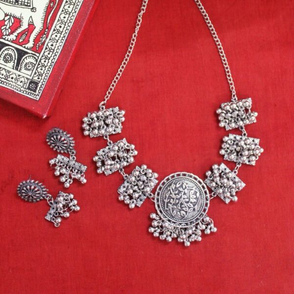 Oxidised German Silver Necklace with Earrings set